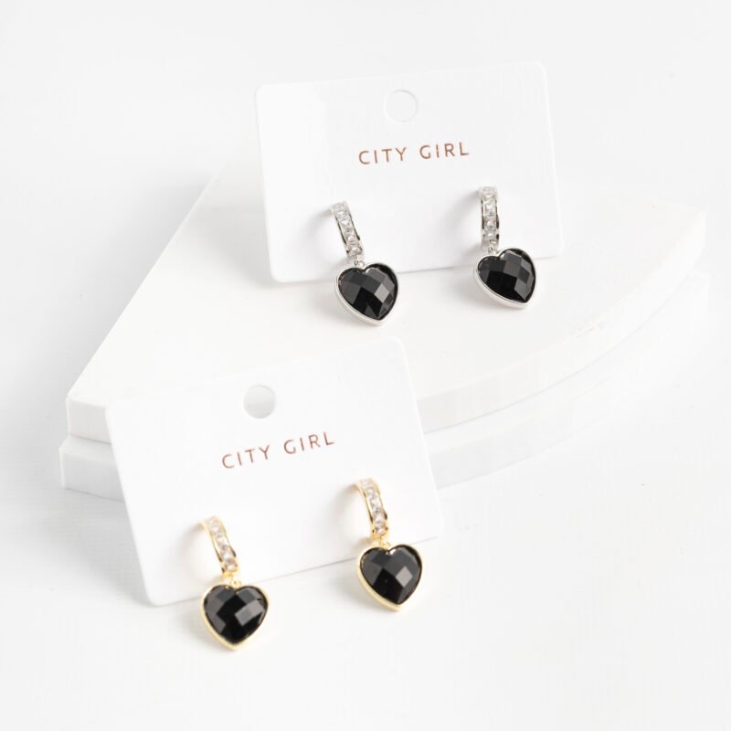 AROS CORAZON CON CRISTAL NEGRO